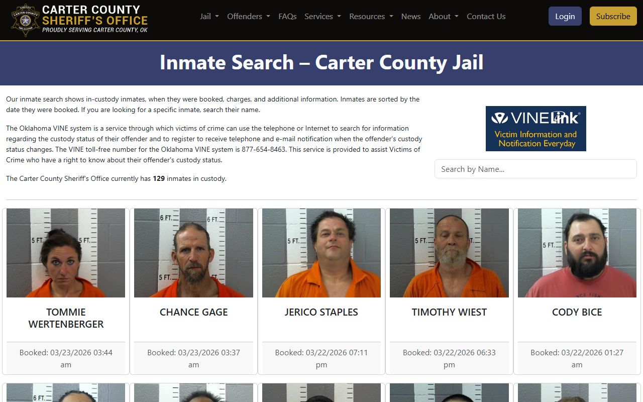 Ardmore 72 hour booking Carter County Sheriff inmate search
