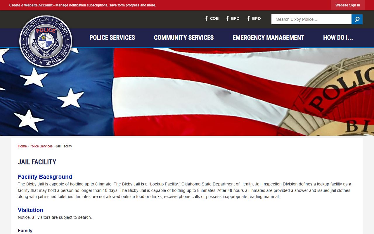 Bixby 72 hour booking jail facility information