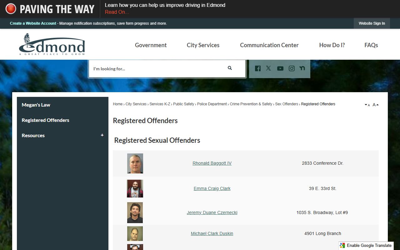 Edmond 72 hour booking police registered offenders page