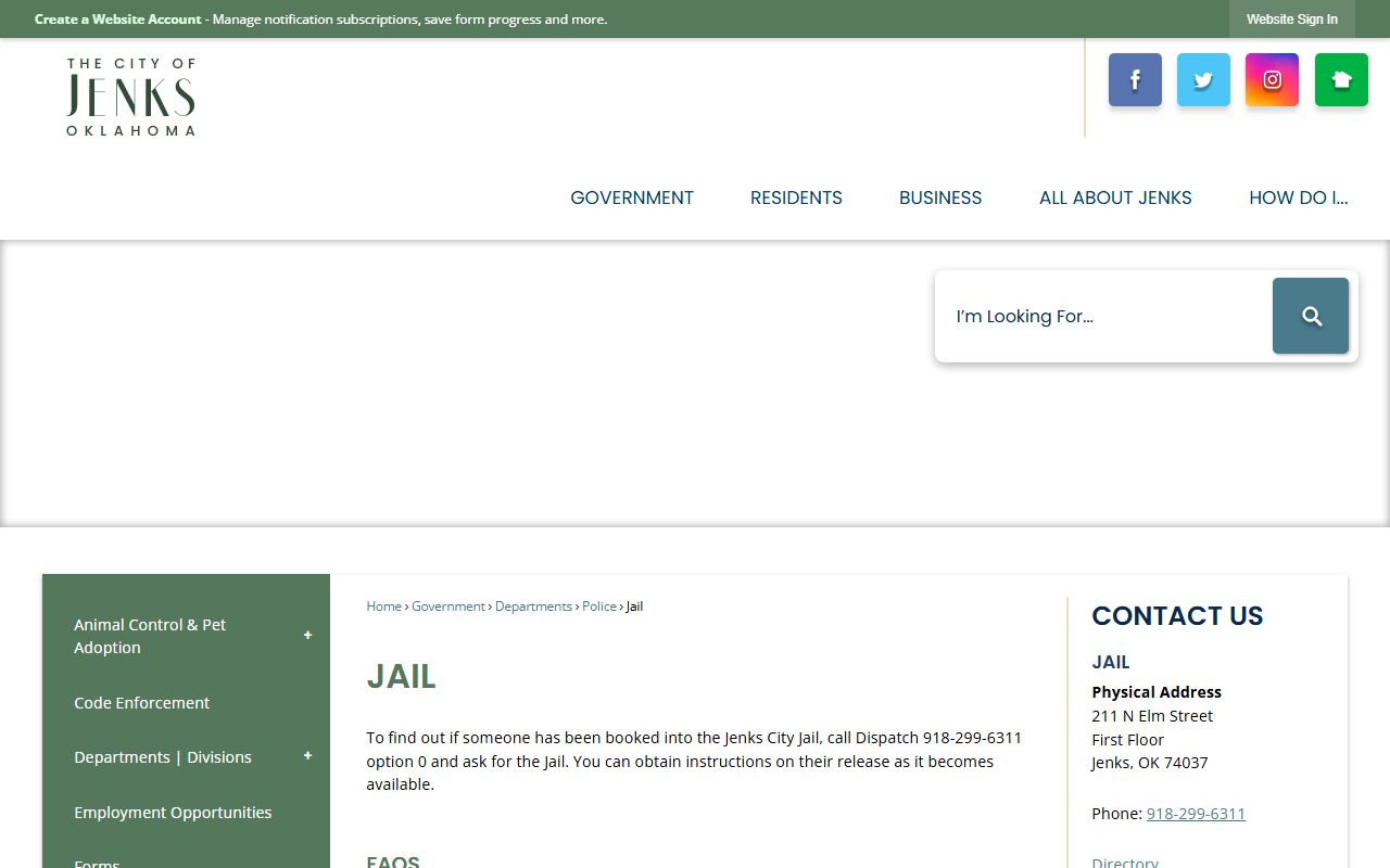 Jenks 72 hour booking city jail information