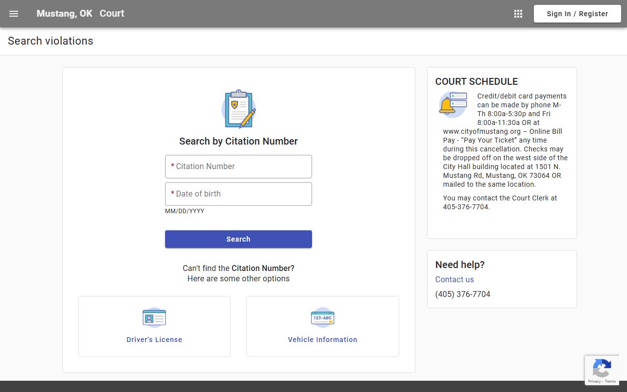 Mustang 72 hour booking municipal court search