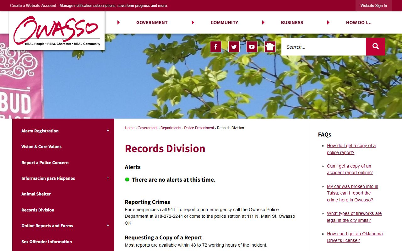 Owasso 72 hour booking police records division page