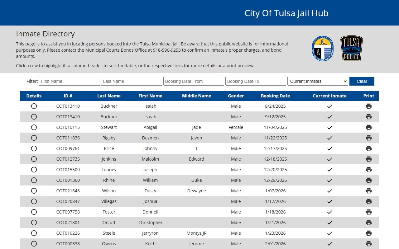 Tulsa 72 hour booking municipal jail inmate search