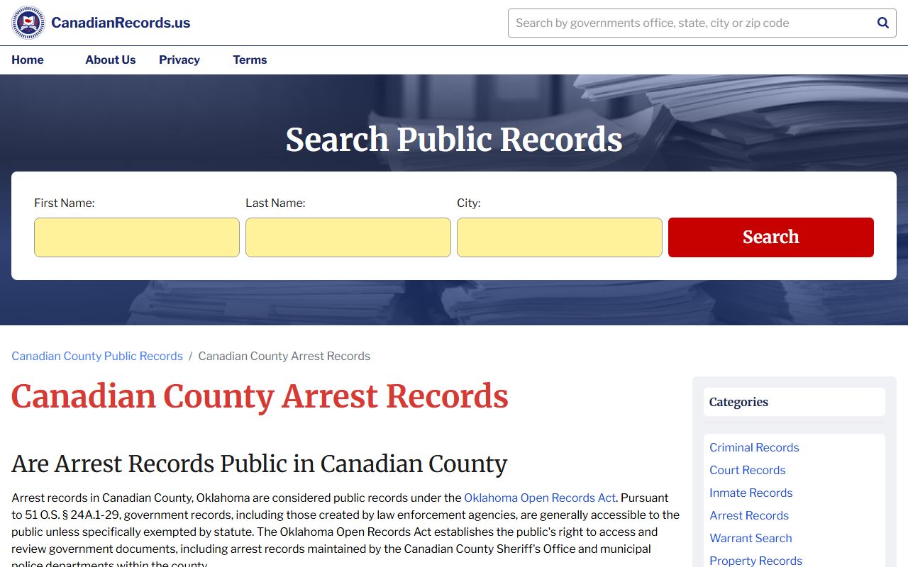 Yukon 72 hour booking Canadian County arrest records page