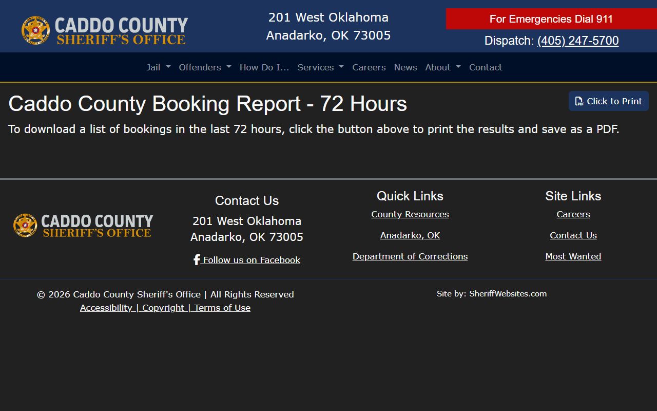 Caddo County 72 hour booking weekly report