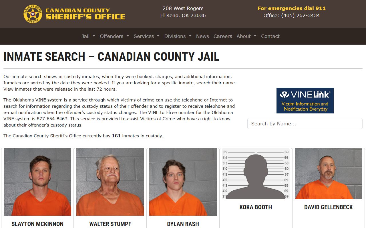Canadian County 72 hour booking inmate search portal