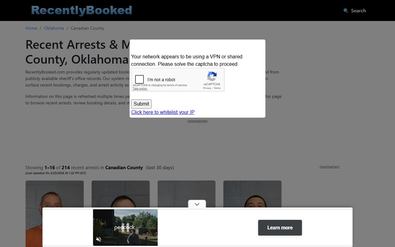 Canadian County 72 hour booking recent arrests