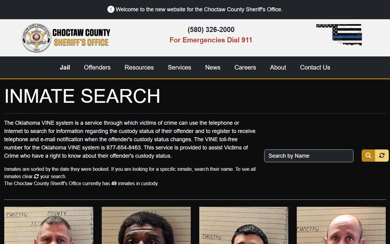 Choctaw County 72 hour booking inmate search page