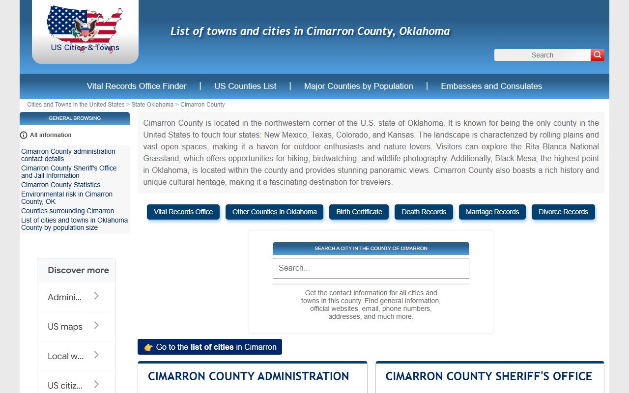 Cimarron County 72 hour booking county administration page