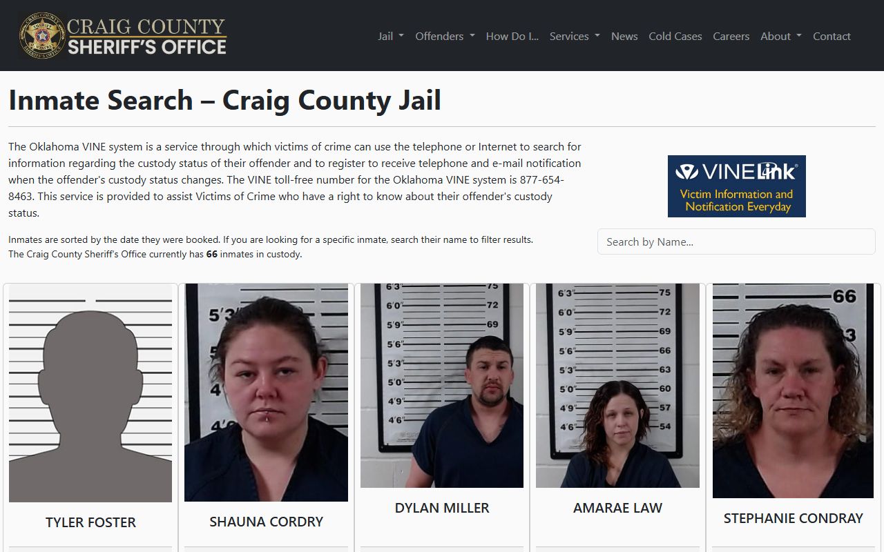 Craig County 72 hour booking inmate search page