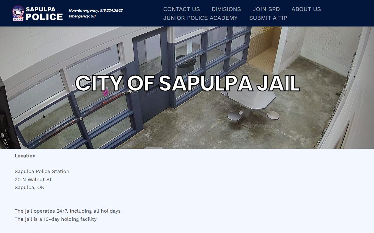 Creek County 72 hour booking Sapulpa Police jail information