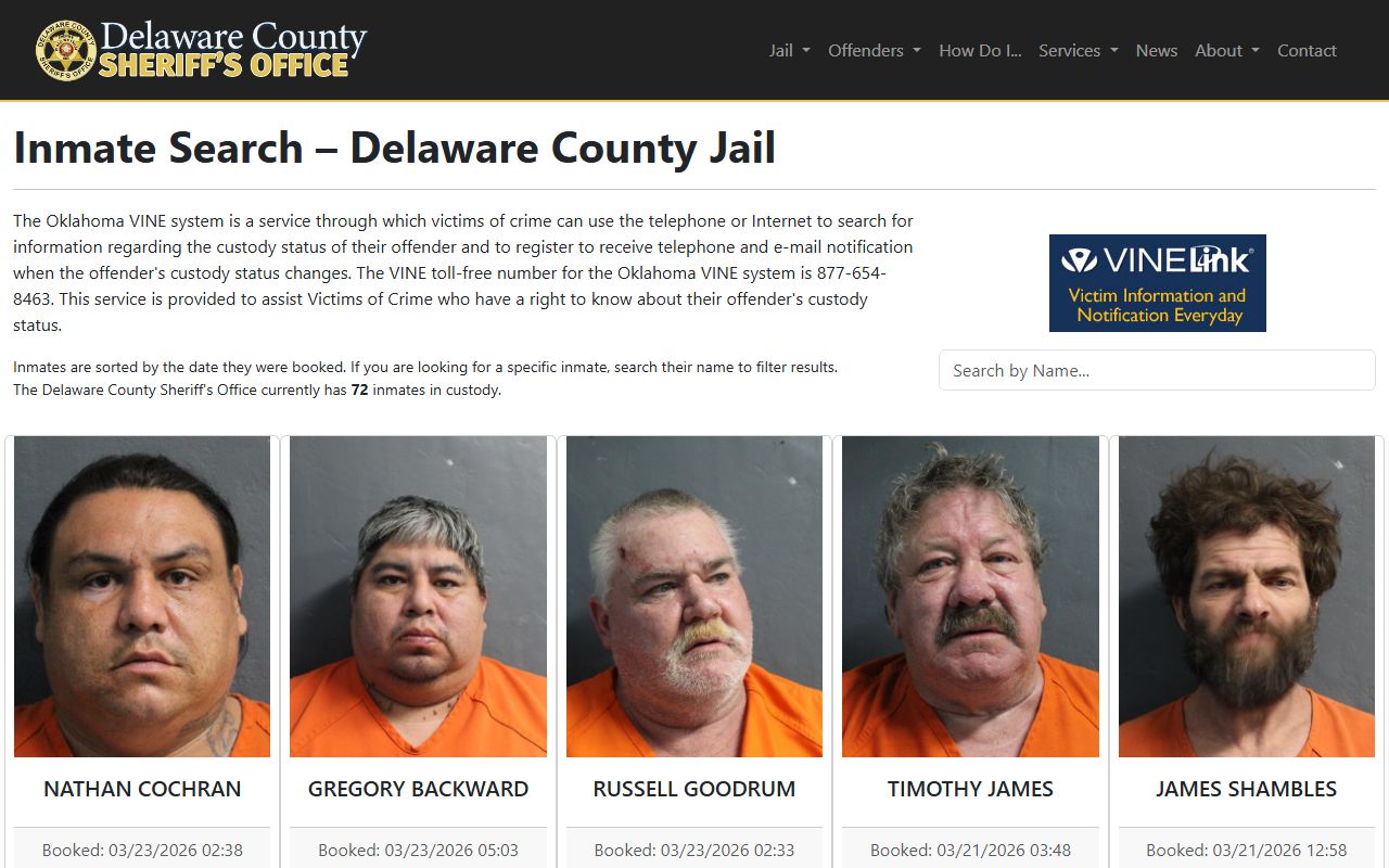 Delaware County 72 hour booking inmate search portal