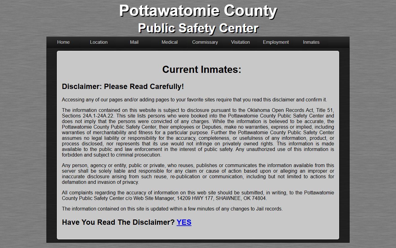 Pottawatomie County 72 hour booking Public Safety Center inmate roster