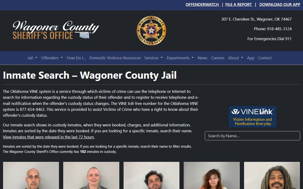 Wagoner County 72 hour booking inmate search page