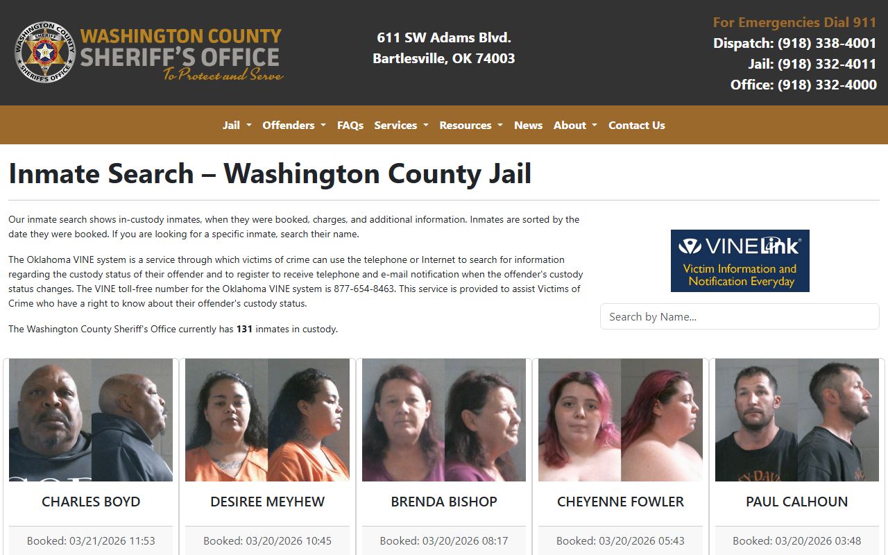 Washington County 72 hour booking inmate search results