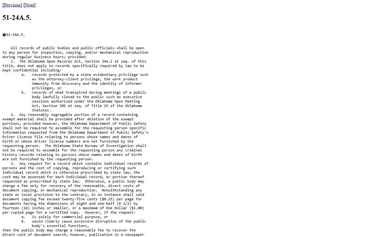 Oklahoma 72 hour booking open records statute