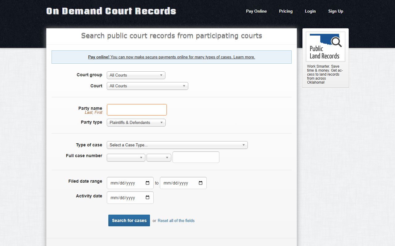 Oklahoma 72 hour booking on demand court records portal